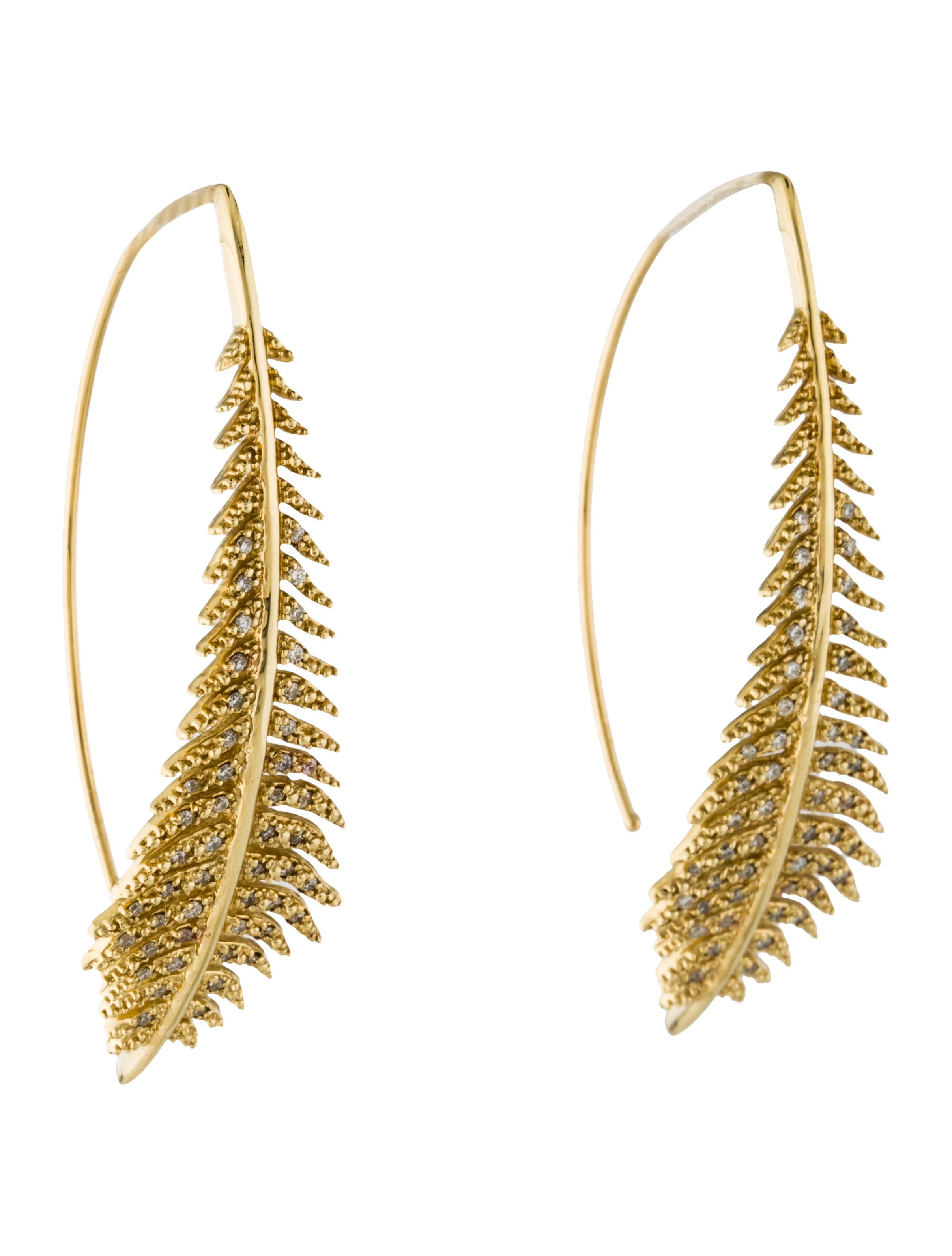 Mizuki 14K Diamond Curved Feather Drop Earrings Earrings MIZ20127