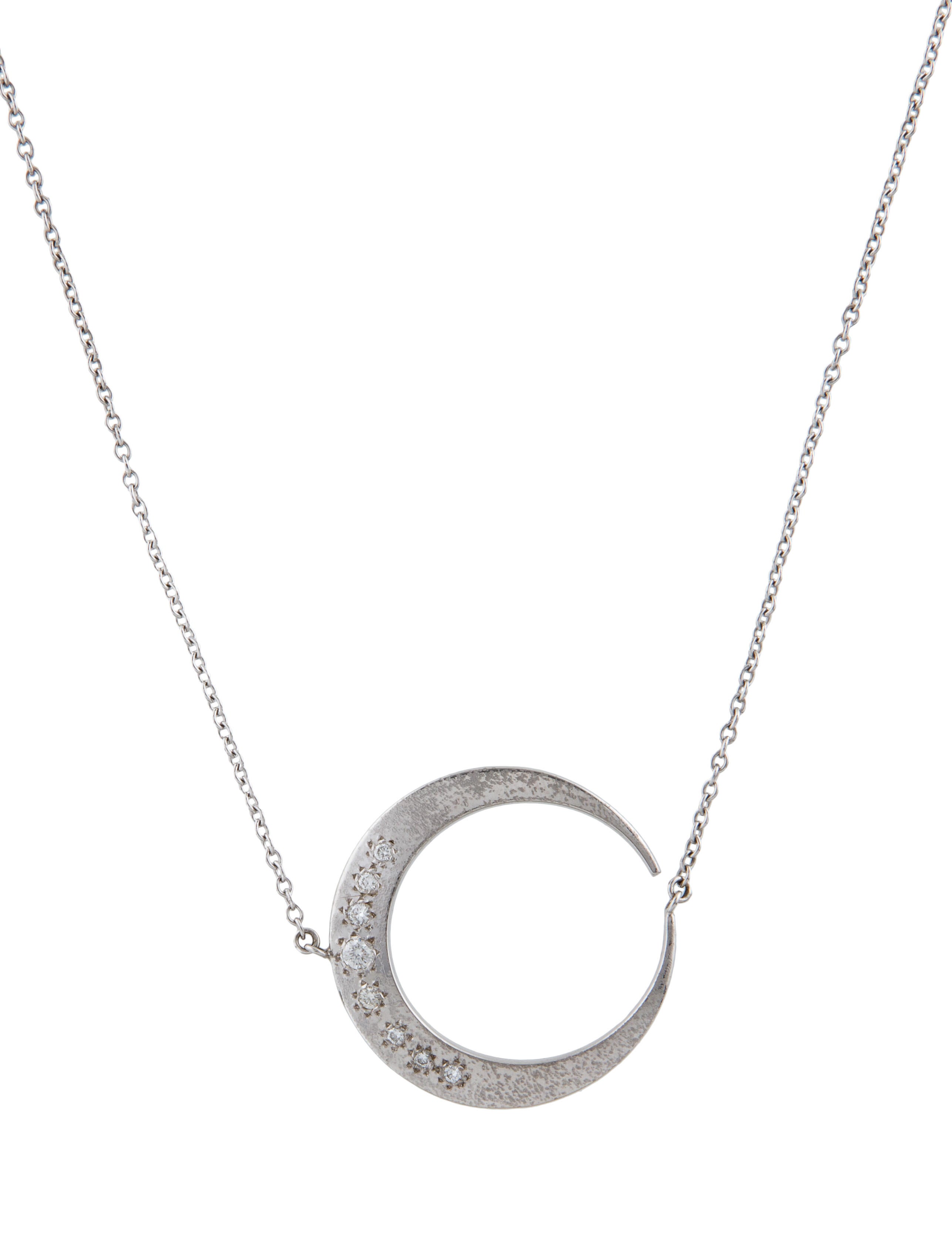 Mizuki 14K Diamond Moon Pendant Necklace 14K White Gold Pendant