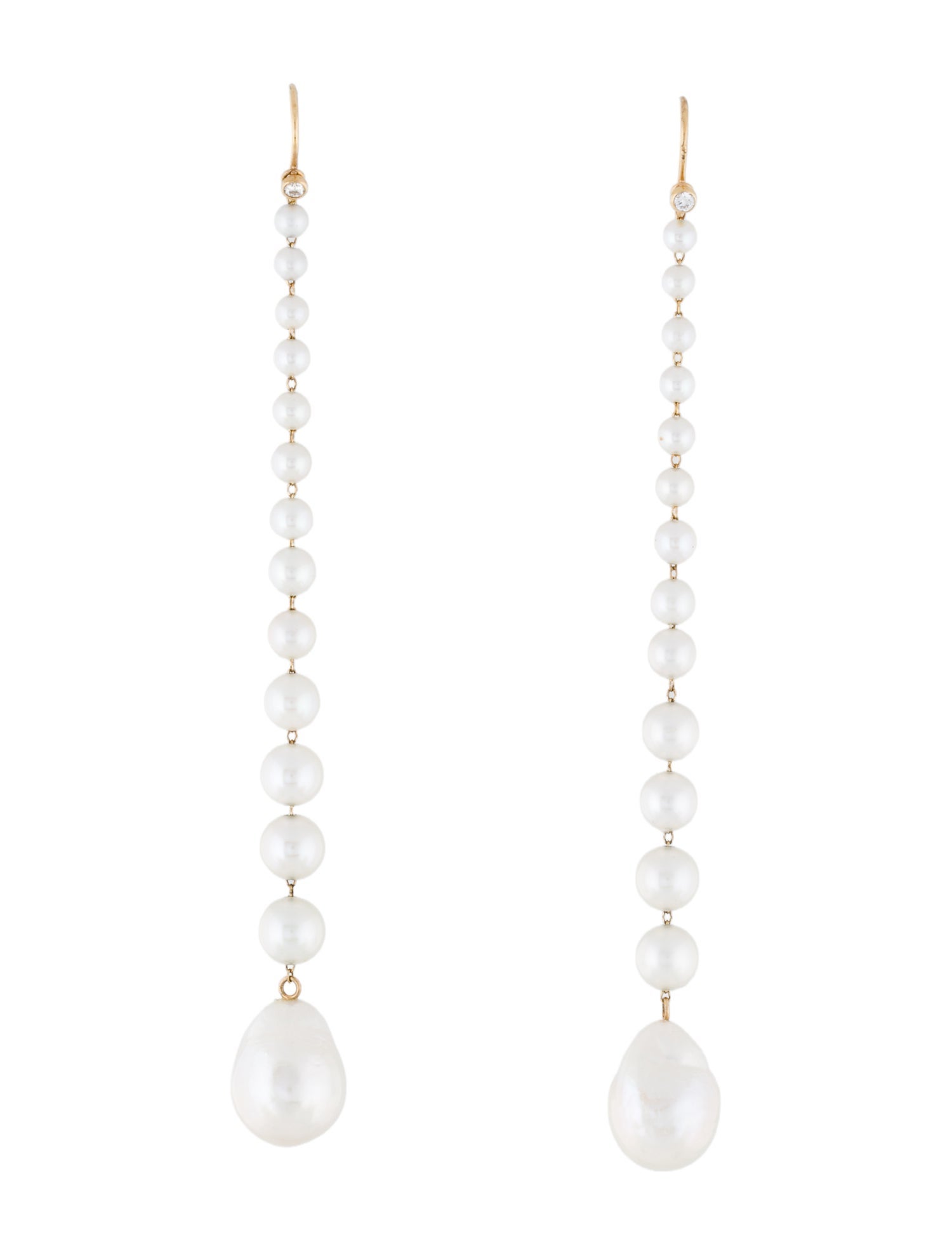 Mizuki 14K Cascading Pearl & Diamond Drop Earrings