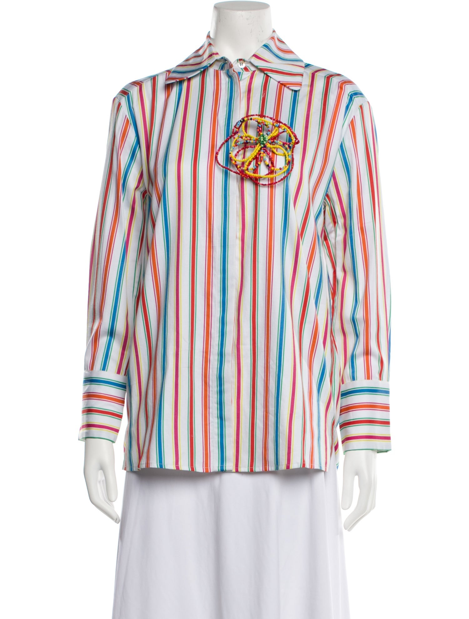 Mira Mikati Striped Long Sleeve Button-Up Top w/ Tags