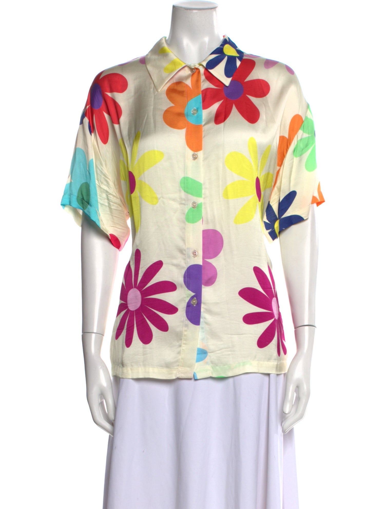 Mira Mikati Printed Short Sleeve Button-Up Top