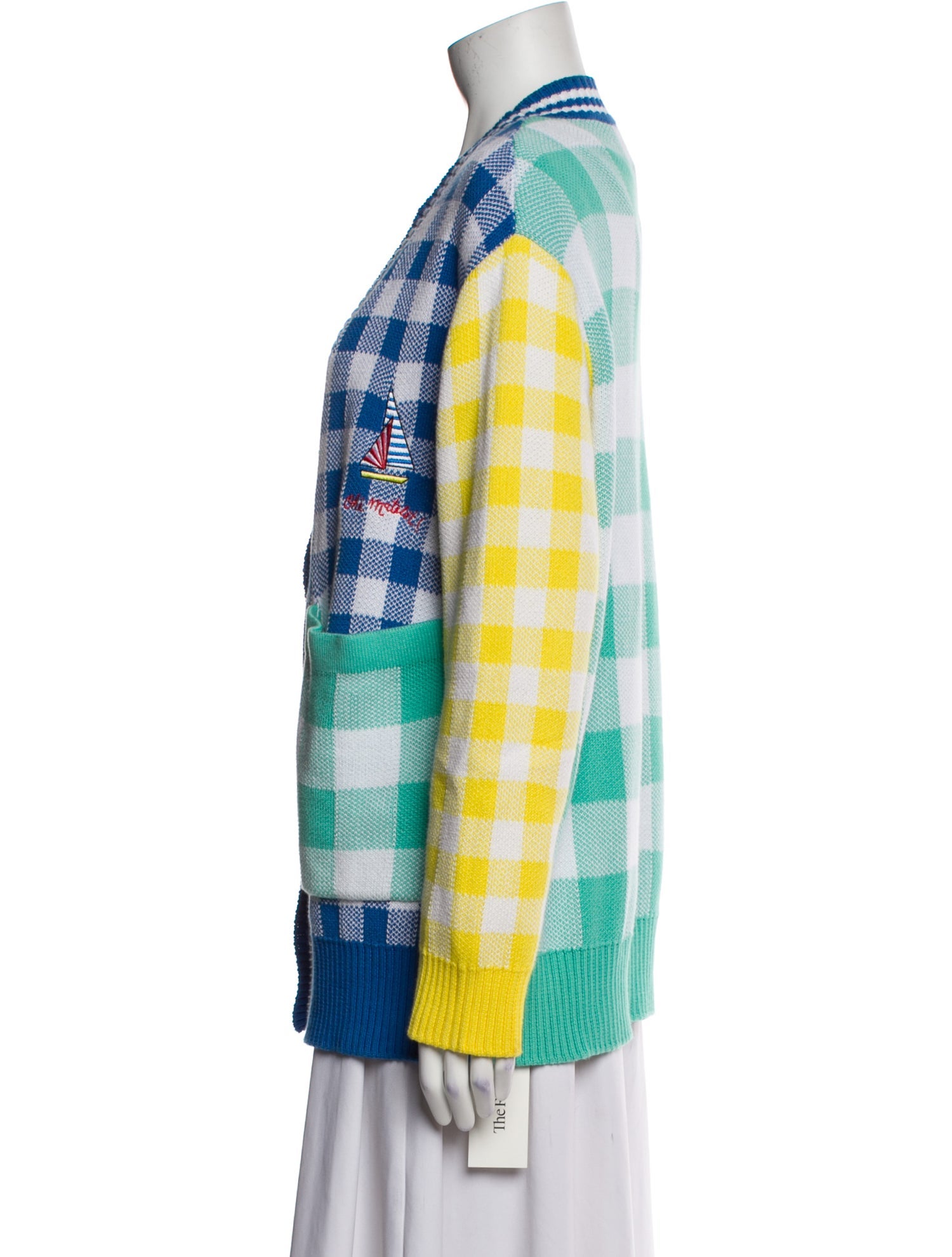 Mira Mikati Plaid Print Plunge Neckline Sweater