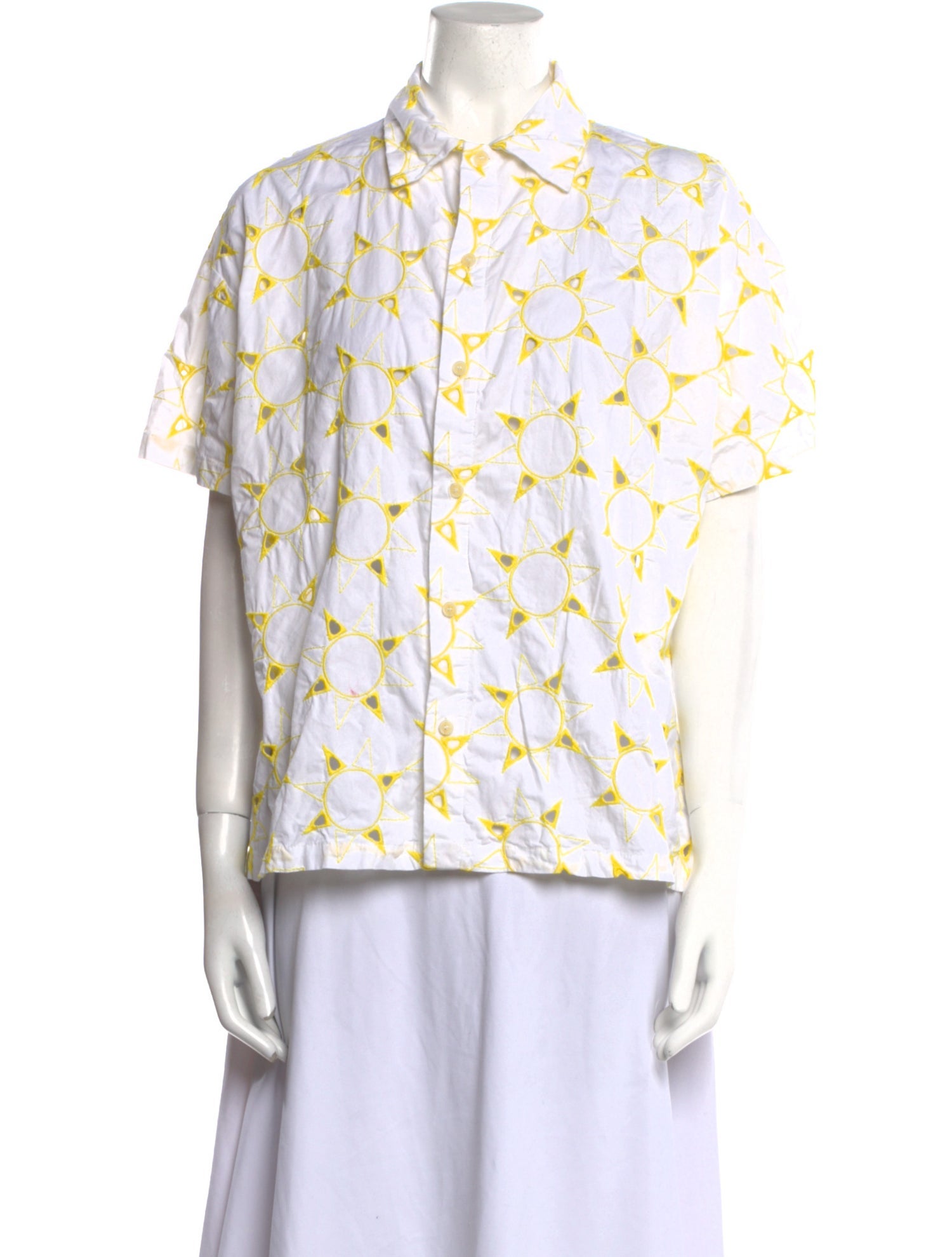 Mira Mikati Printed Short Sleeve Button-Up Top