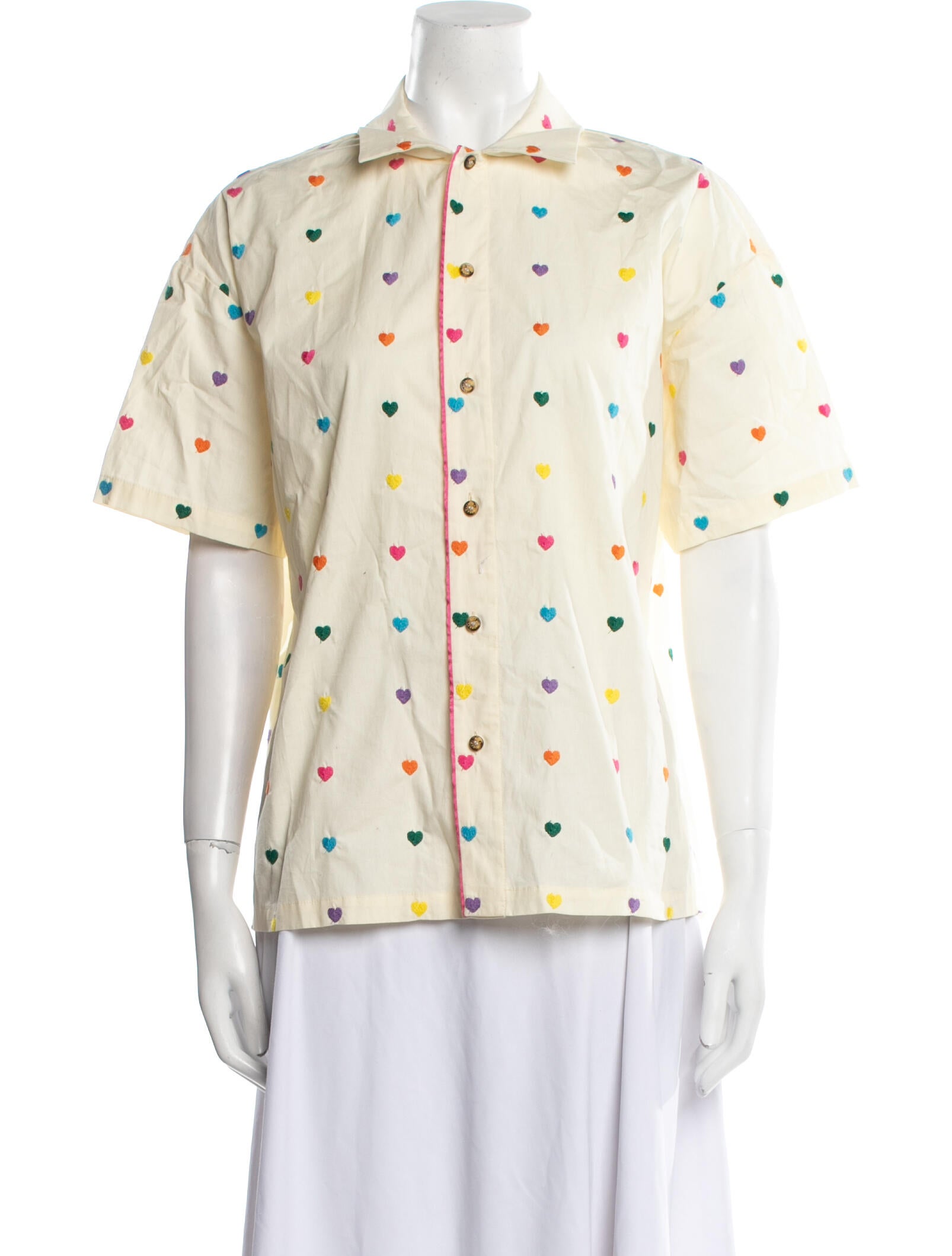 Mira Mikati Printed Short Sleeve Button-Up Top