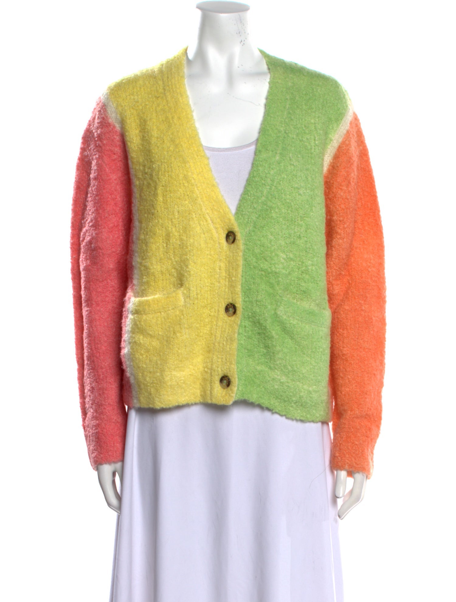 Mira Mikati Colorblock Pattern V-Neck Sweater