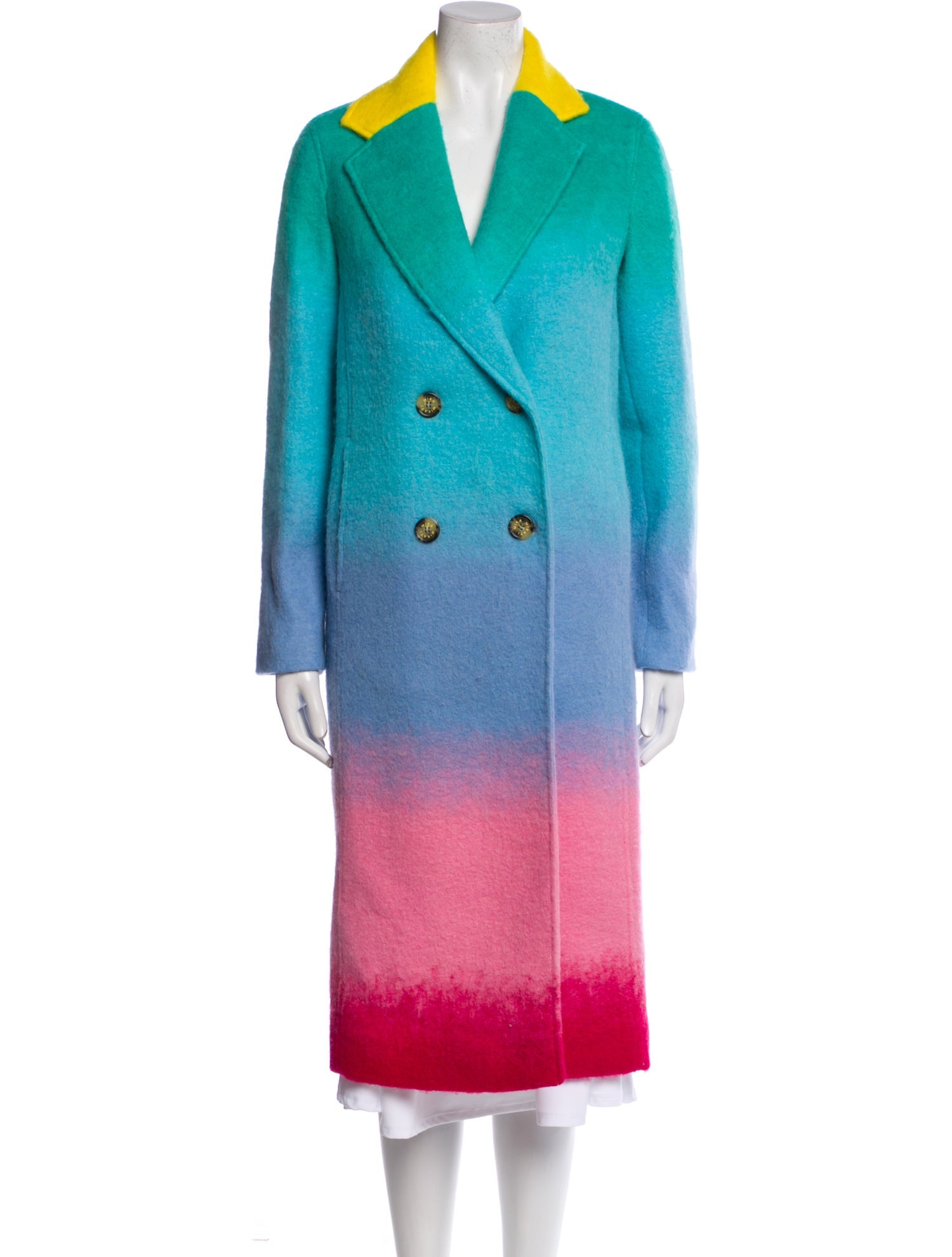 Mira Mikati Wool Tweed Pattern Faux Fur Coat