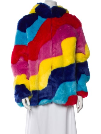 Mira Mikati Faux Fur Colorblock Pattern Faux Fur Jacket