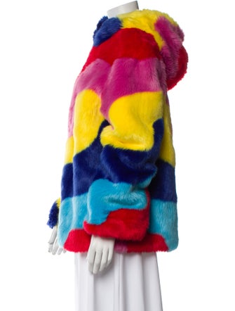 Mira Mikati Faux Fur Colorblock Pattern Faux Fur Jacket