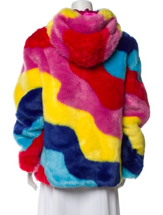 Mira Mikati Faux Fur Colorblock Pattern Faux Fur Jacket