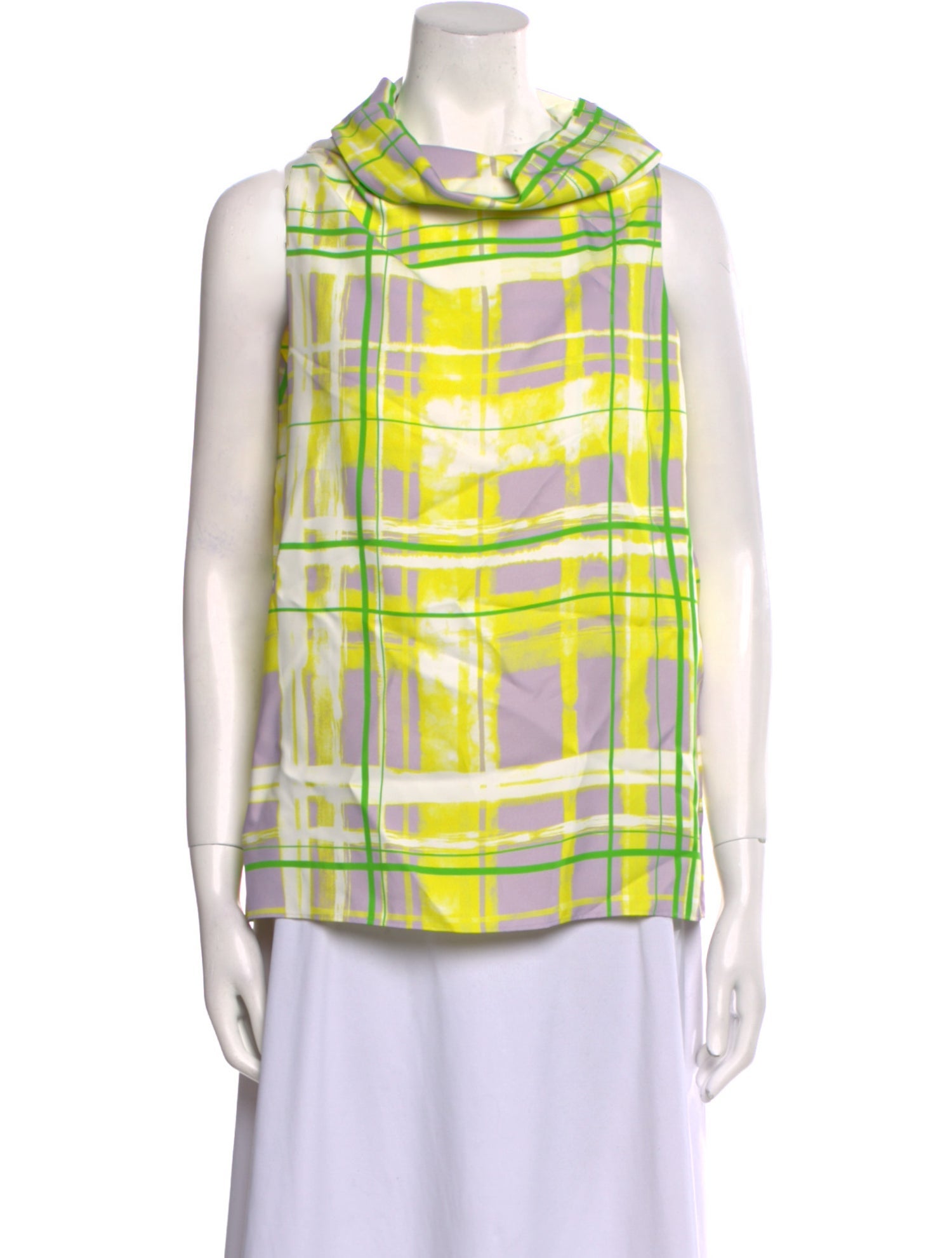 Maison Rabih Kayrouz Plaid Print Cowl Neck Blouse w/ Tags