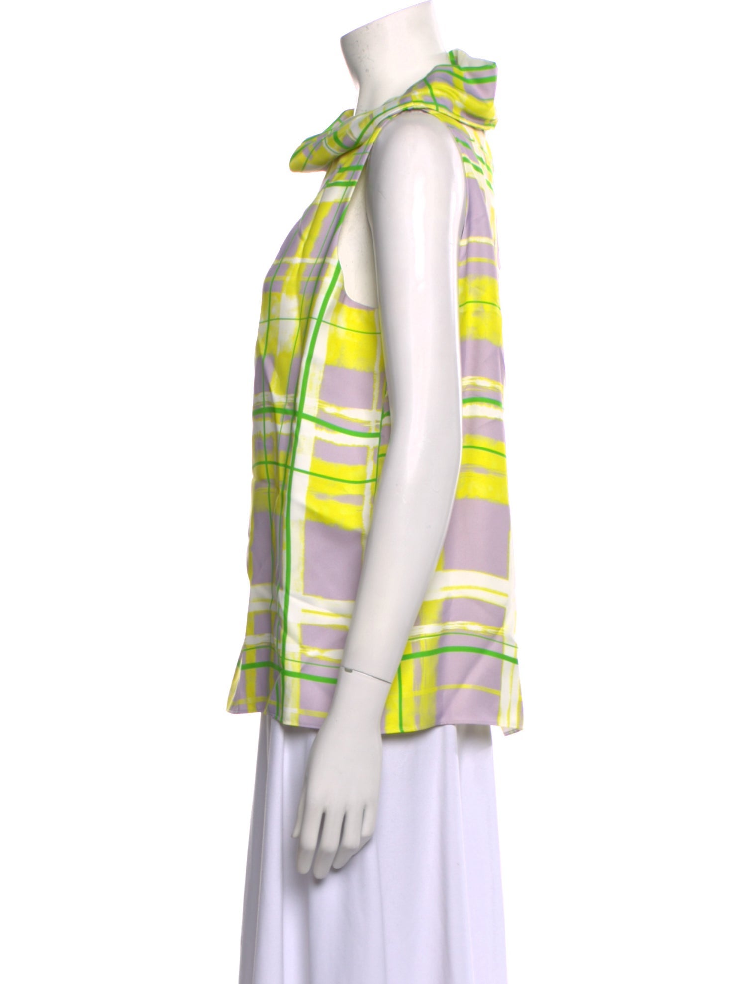 Maison Rabih Kayrouz Plaid Print Cowl Neck Blouse w/ Tags