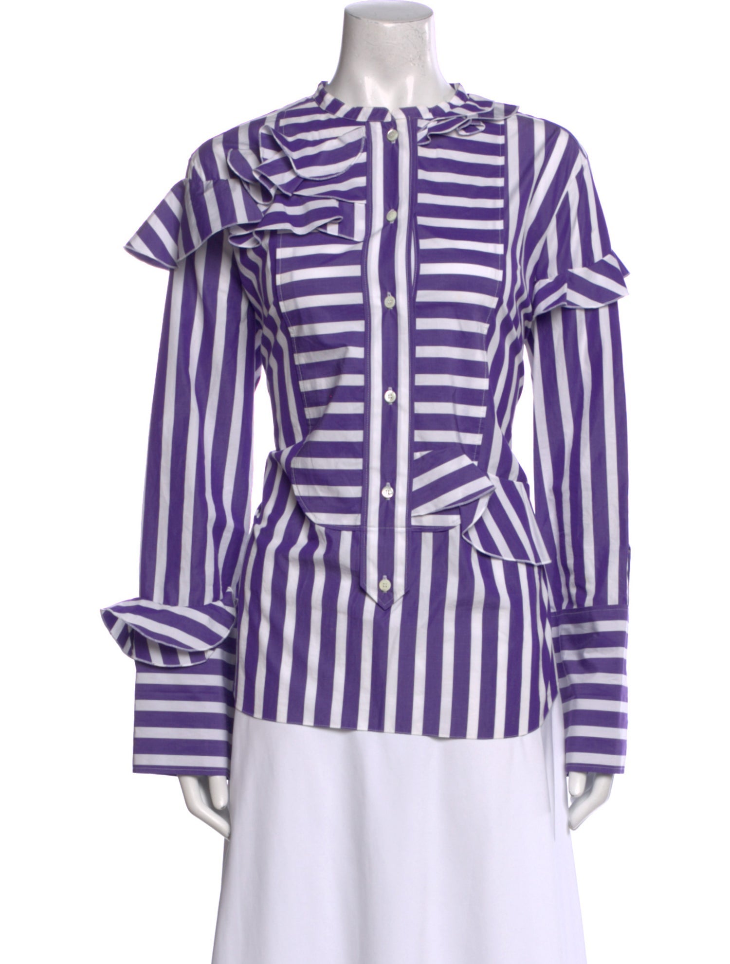 Maison Rabih Kayrouz Striped Crew Neck Button-Up Top