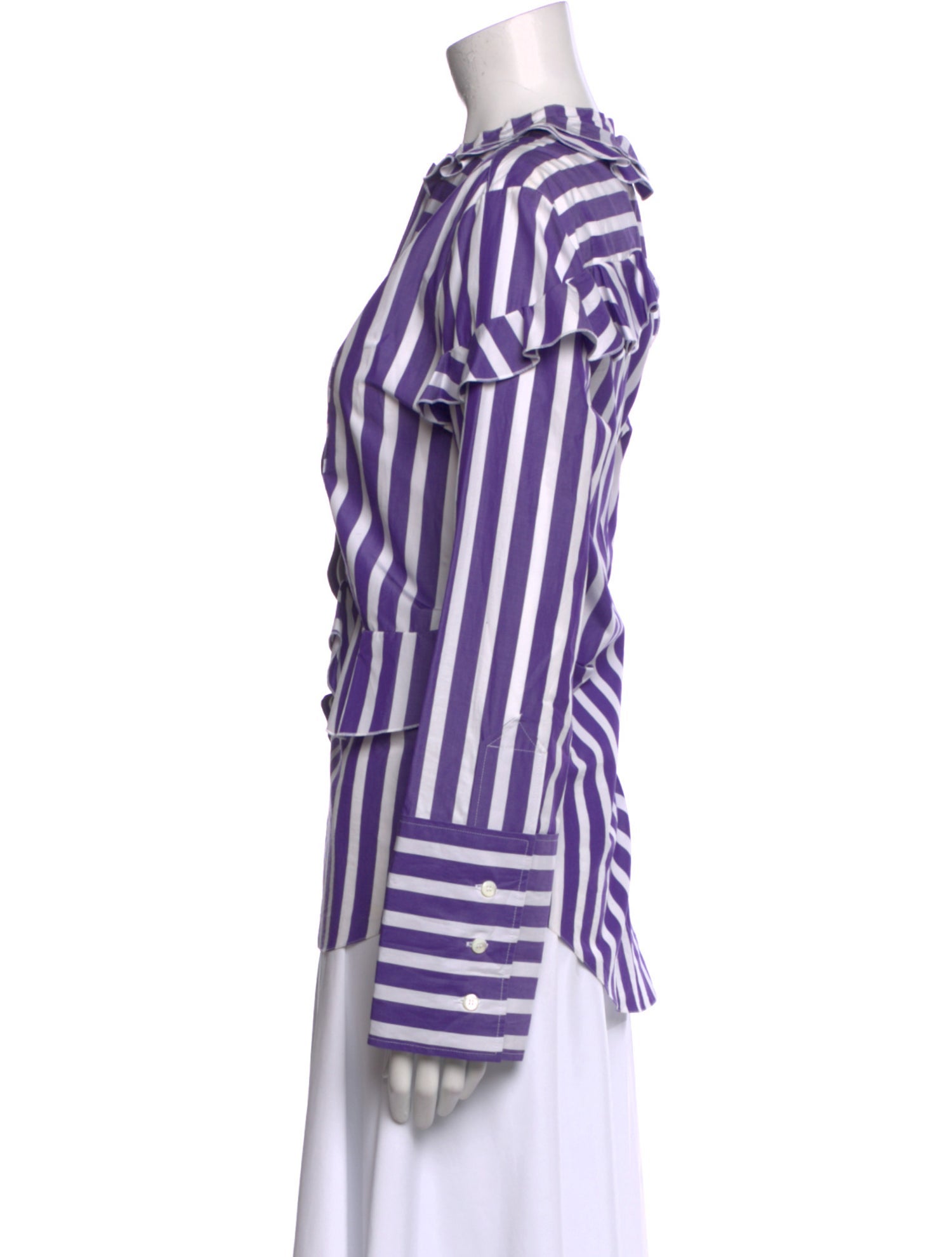 Maison Rabih Kayrouz Striped Crew Neck Button-Up Top