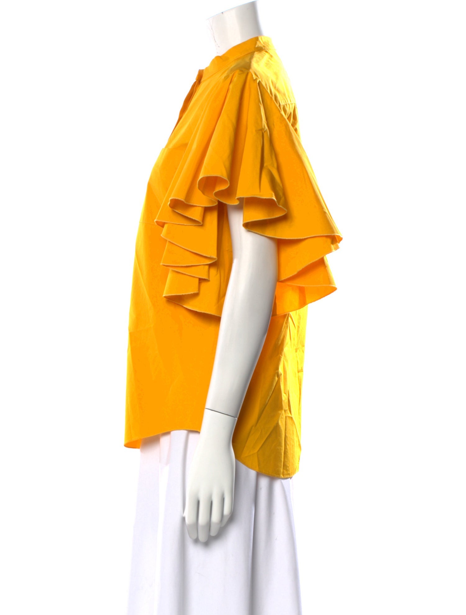 Maison Rabih Kayrouz Mock Neck Short Sleeve Button-Up Top