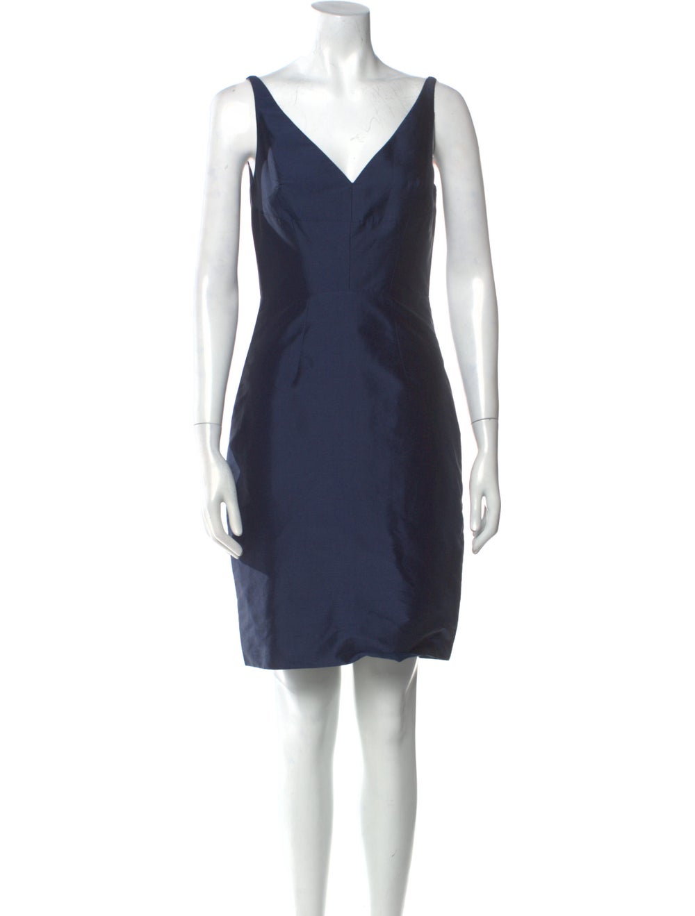 Monique Lhuillier Bridesmaids Sheath Dress Blue Sleeveless with V-Neck Concealed