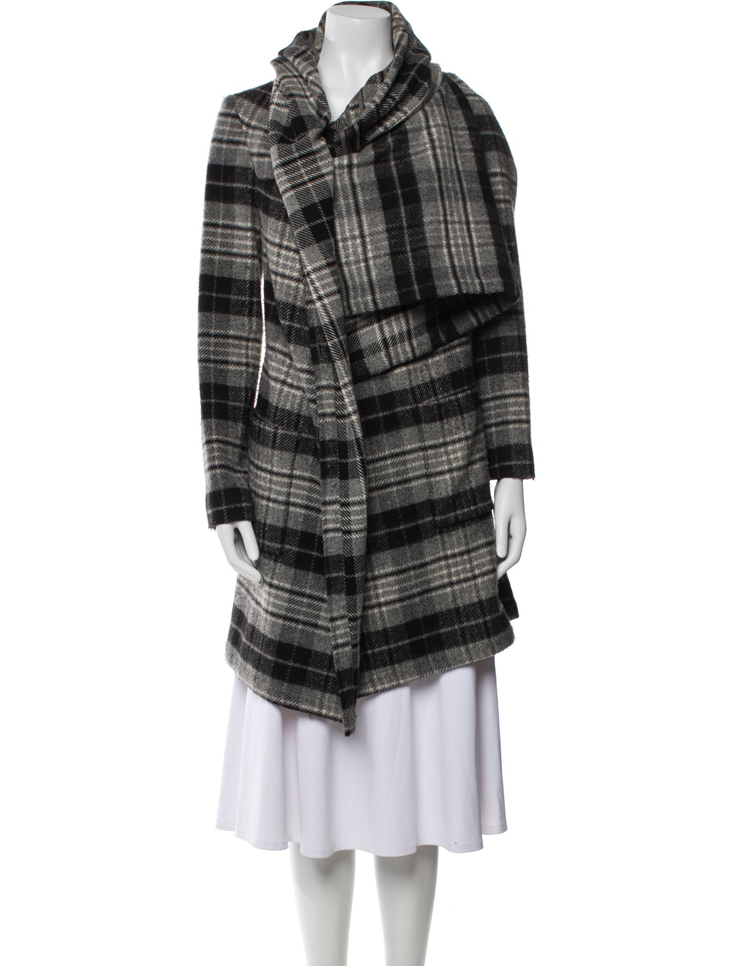 Morgane Le Fay Silk Plaid Print Coat