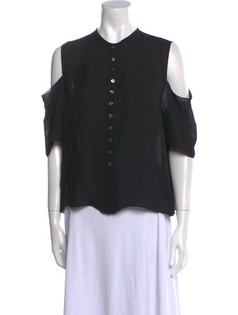 Morgane Le Fay Silk Crew Neck Button-Up Top
