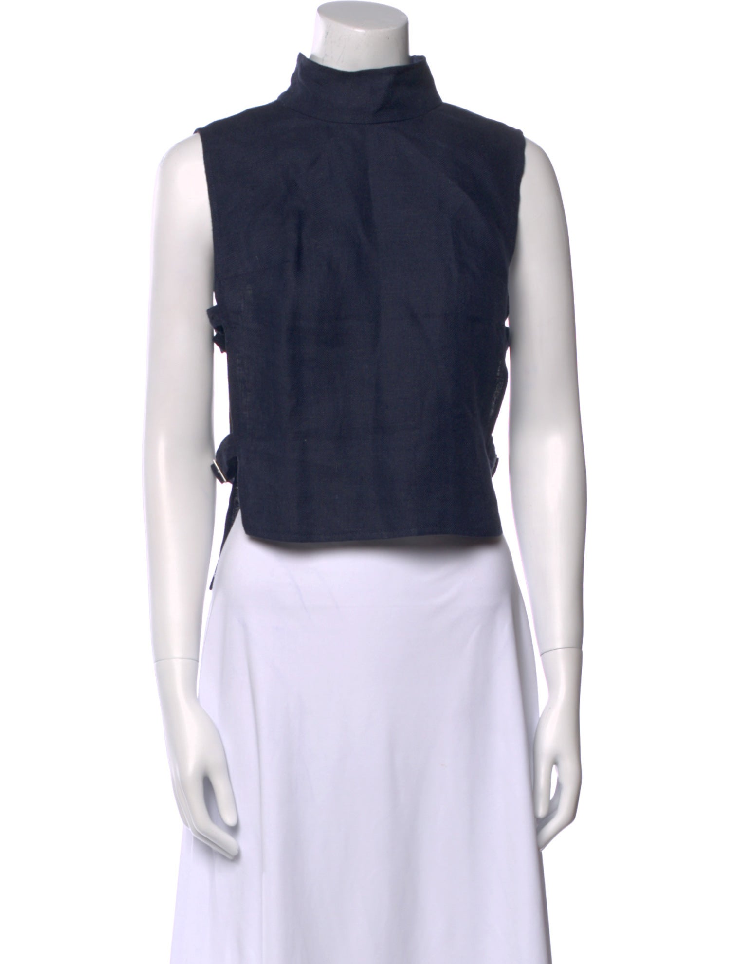 Morgane Le Fay Linen Mock Neck Crop Top