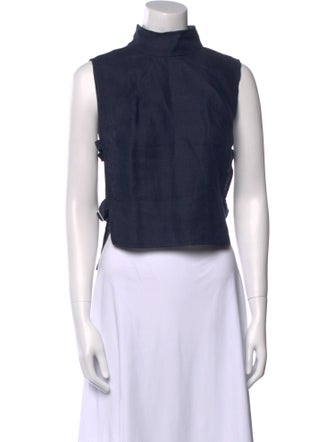 Morgane Le Fay Linen Mock Neck Crop Top