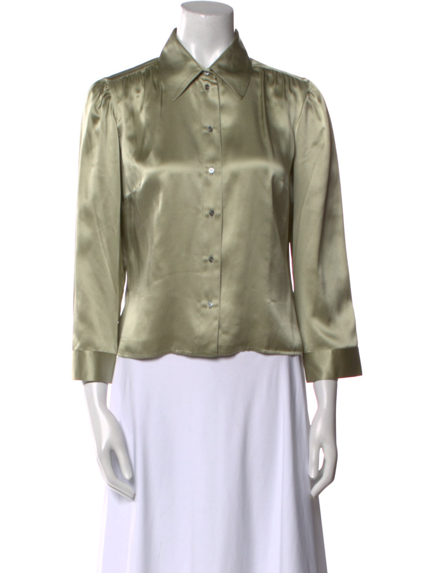Morgane Le Fay Silk Three-Quarter Sleeve Button-Up Top