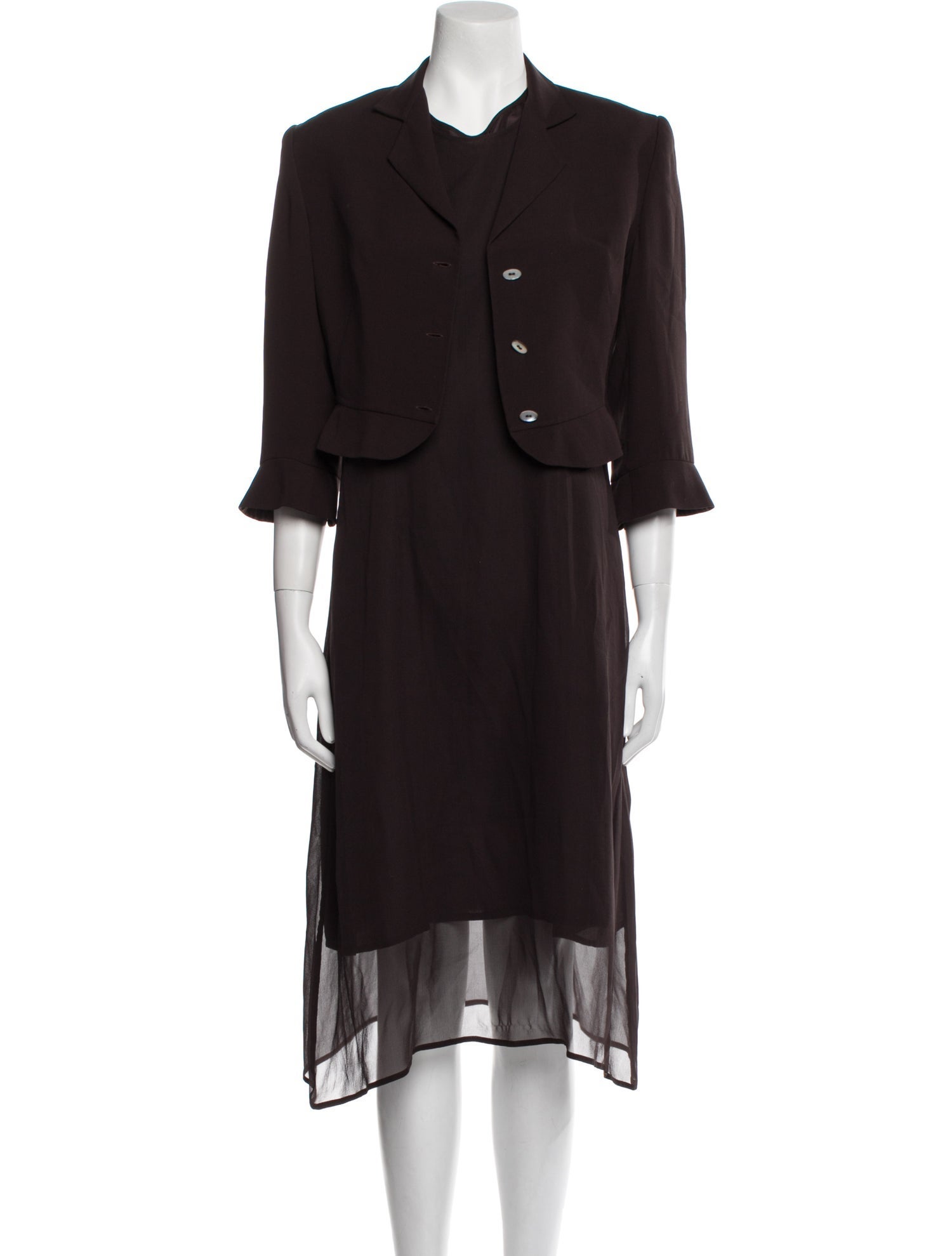 Morgane Le Fay Silk Pleated Accents Skirt Suit