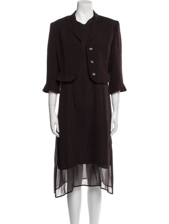 Morgane Le Fay Silk Pleated Accents Skirt Suit