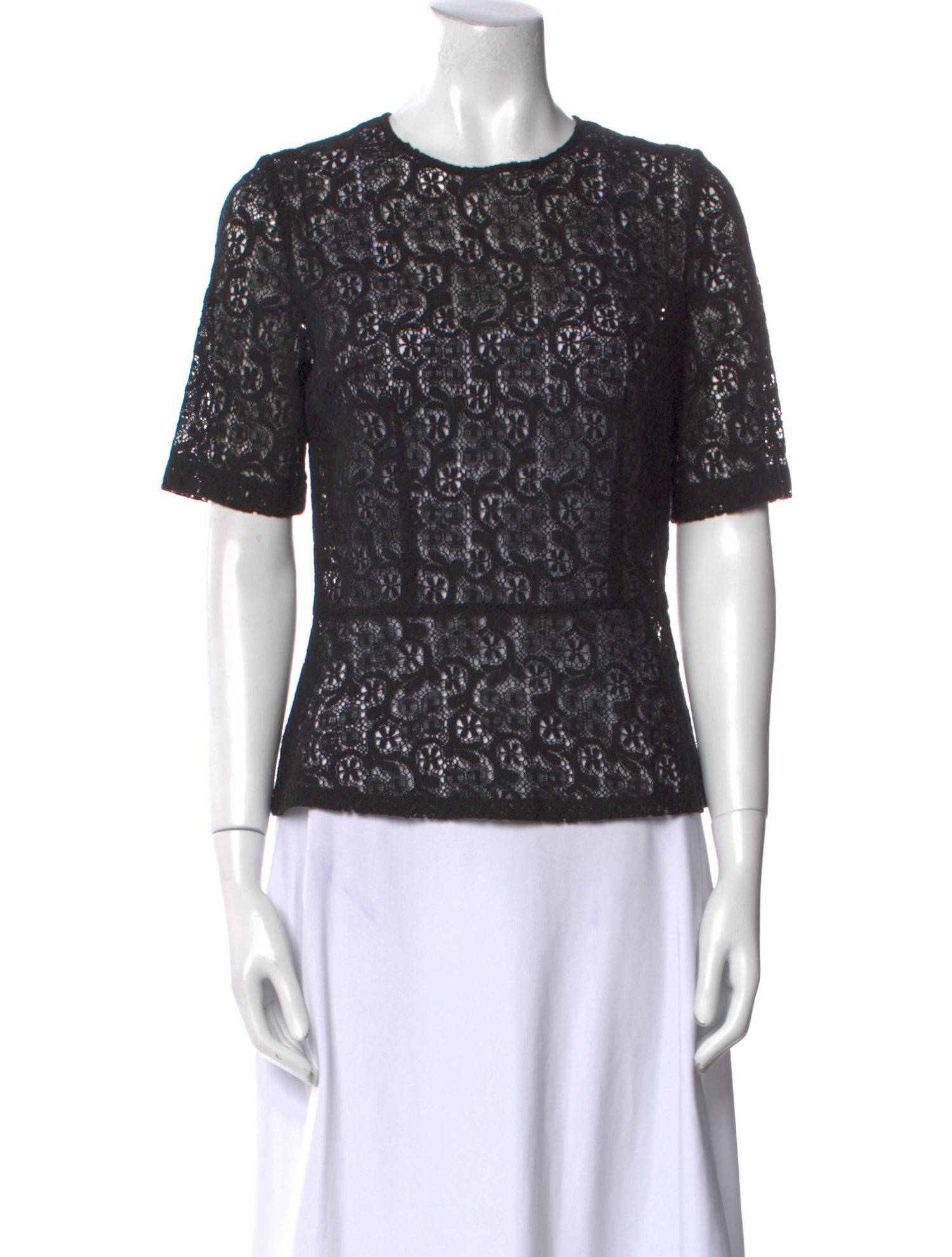 Morgane Le Fay Lace Pattern Crew Neck Top