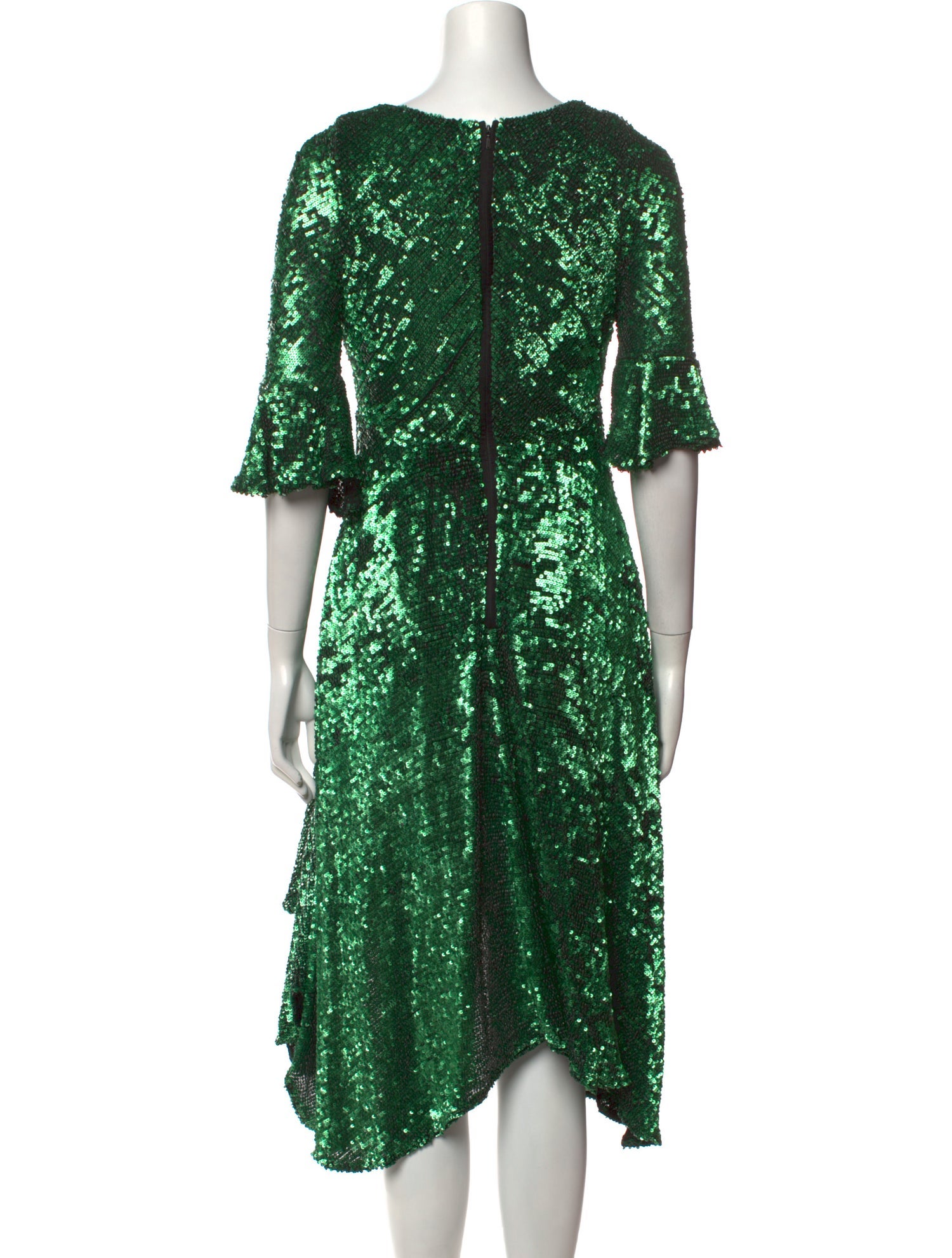 Maria Lucia Hohan V-Neck Midi Length Dress in Green, Women's US6, FR38 | M