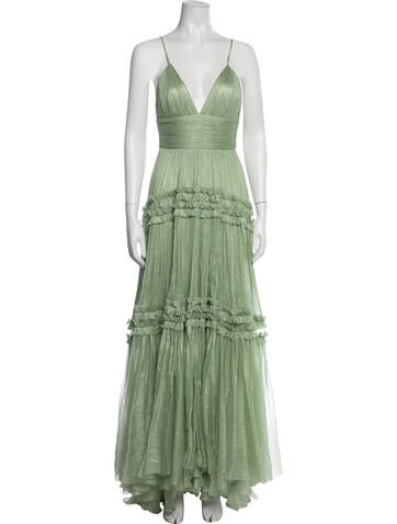 Pre-owned Maria Lucia Hohan V-neck Long Dress In Green