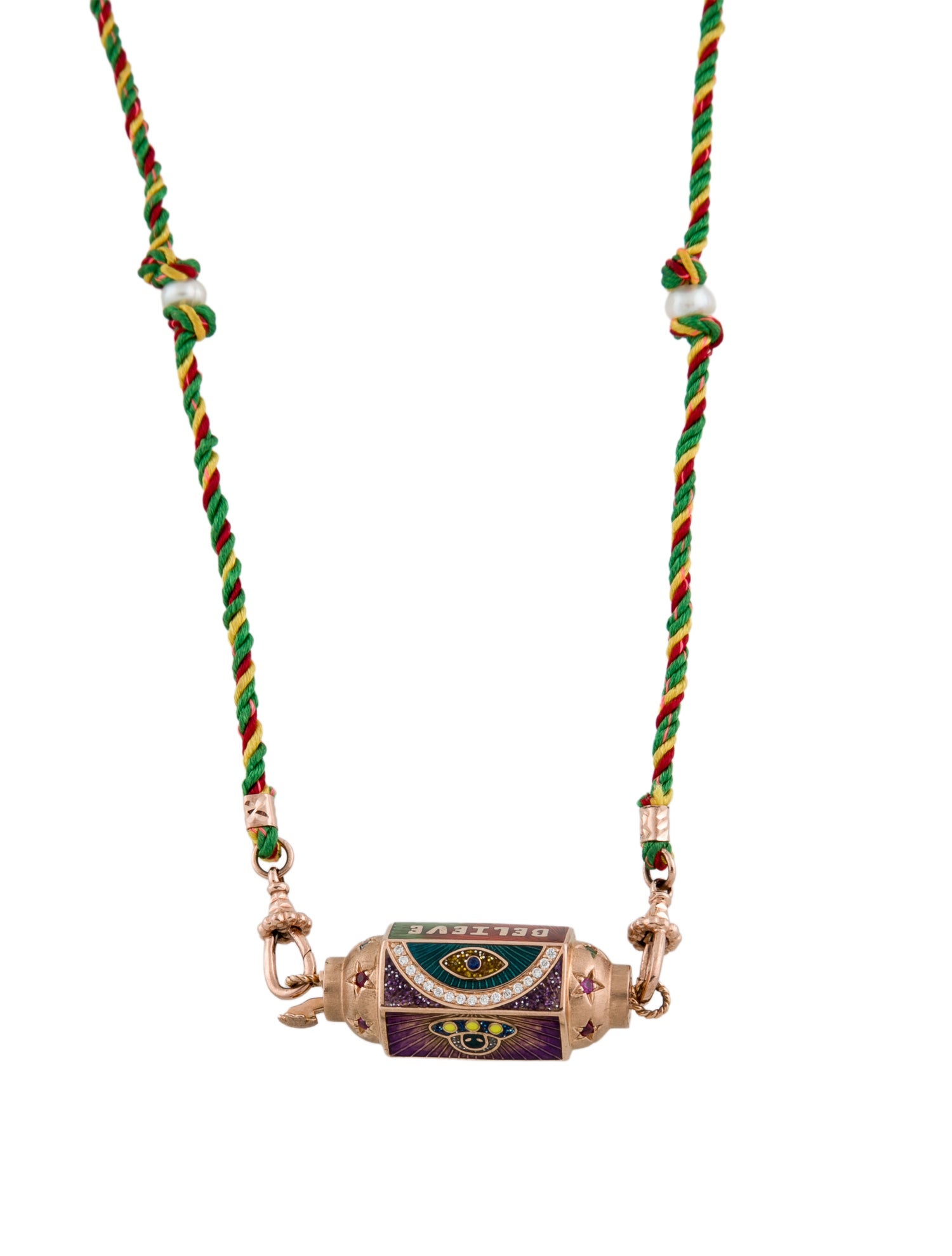 Marie Lichtenberg 18K Diamond & Multi-stone 'Believe' Enamel locket Pendant Necklace