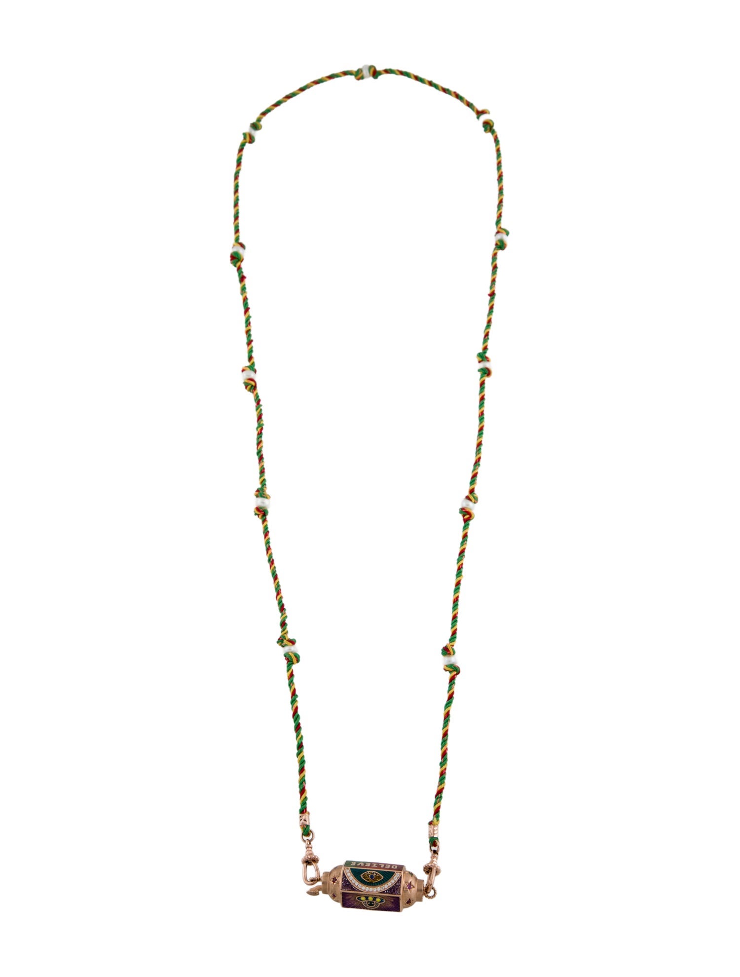 Marie Lichtenberg 18K Diamond & Multi-stone 'Believe' Enamel locket Pendant Necklace