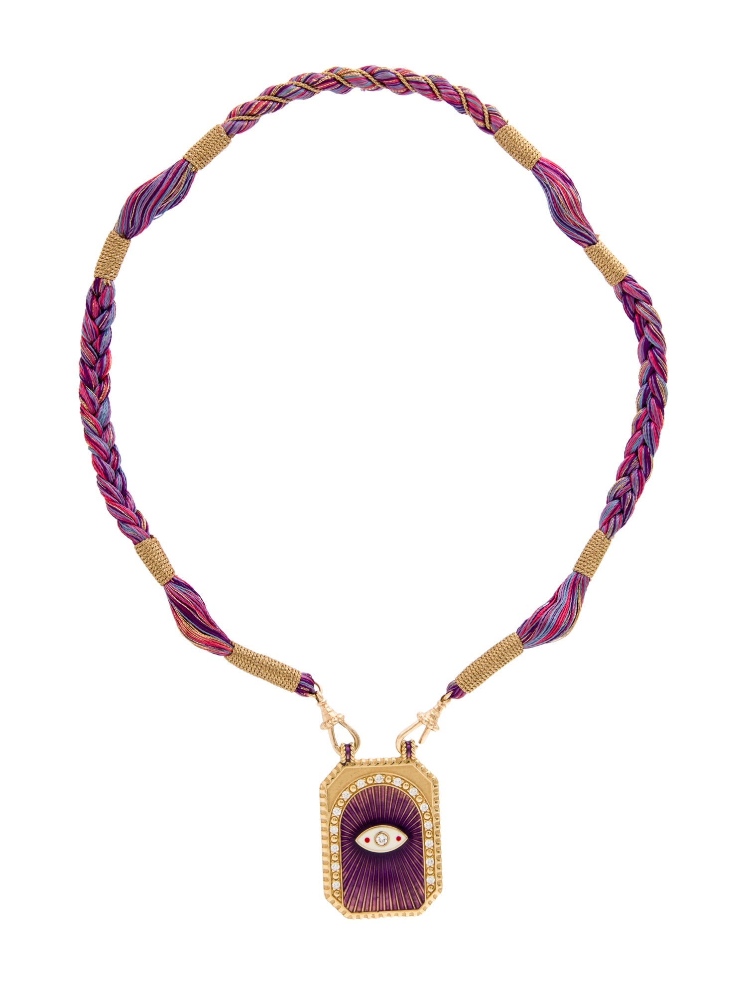 Marie Lichtenberg 18K Diamond, Enamel & Cord Eye Protect Pendant Necklace