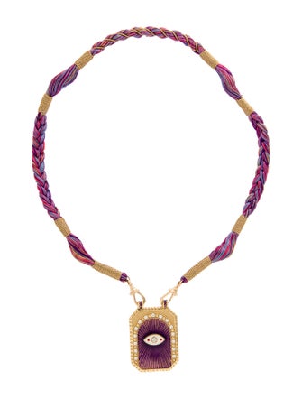 Marie Lichtenberg 18K Diamond, Enamel & Cord Eye Protect Pendant Necklace