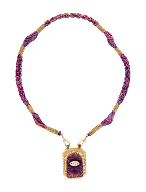 Marie Lichtenberg 18K Diamond, Enamel & Cord Eye Protect Pendant Necklace