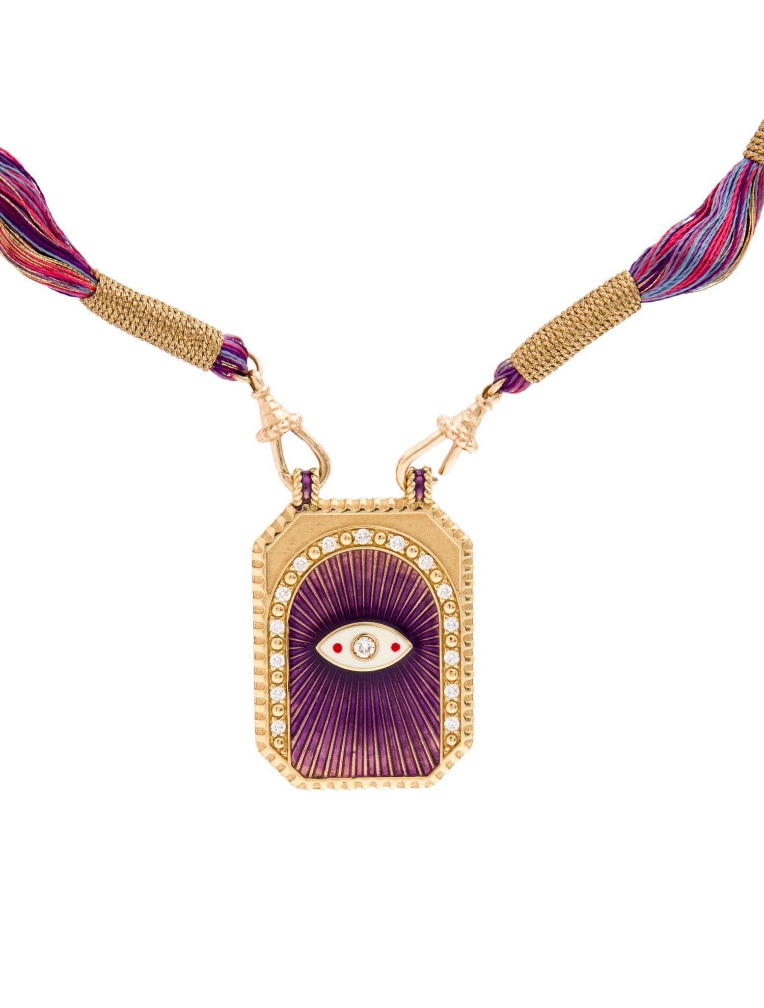 Marie Lichtenberg 18K Diamond, Enamel & Cord Eye Protect Pendant Necklace