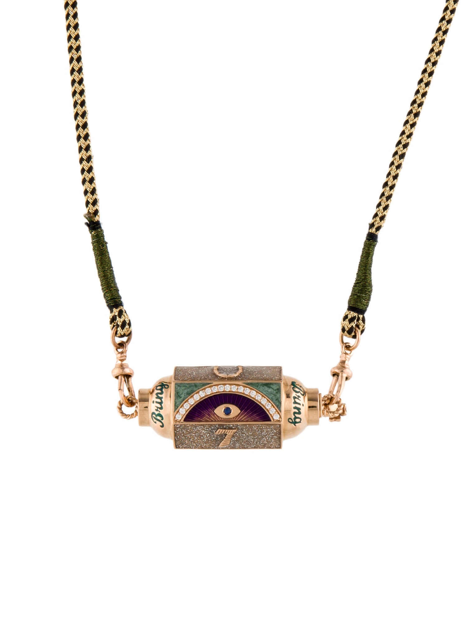 Marie Lichtenberg 18K Enamel, Sapphire & Diamond 'Bring Me Luck' Cord Pendant Necklace