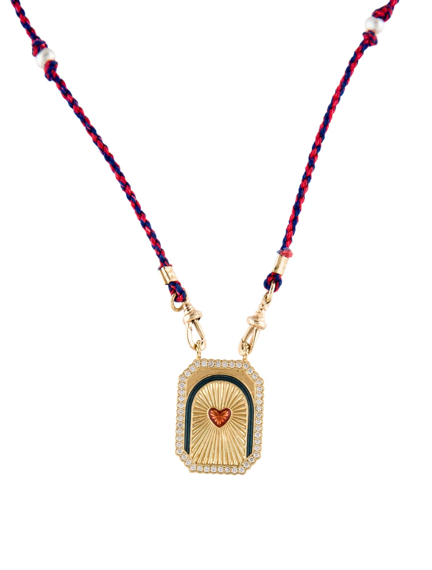 Marie Lichtenberg 18K Pearl, Diamond & Enamel Heart Mini Scapular Pendant Necklace