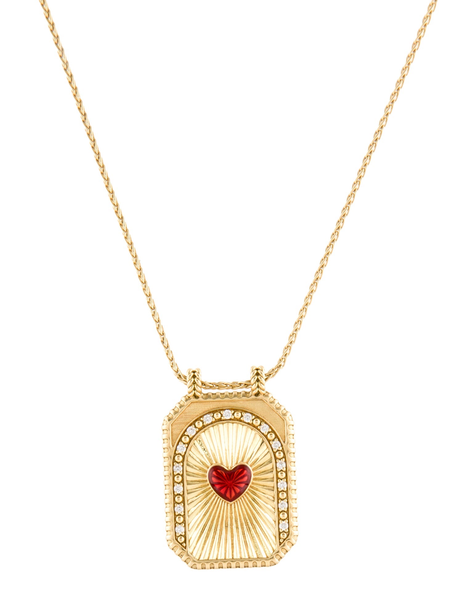 Marie Lichtenberg 18K Diamond & Enamel Heart Scapular Pendant Necklace