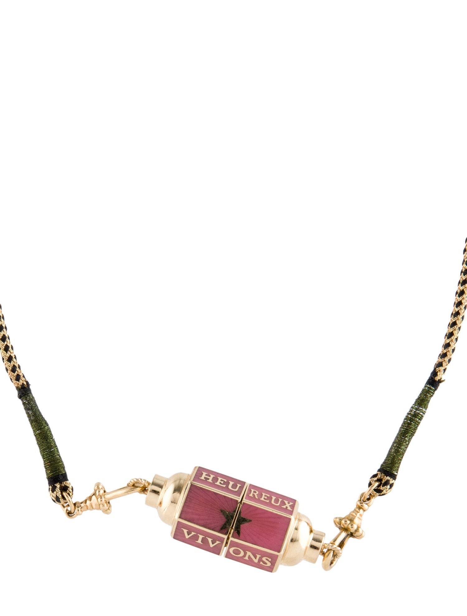Marie Lichtenberg 18K Garnet & Enamel 'Vivons Heureux' Locket Necklace