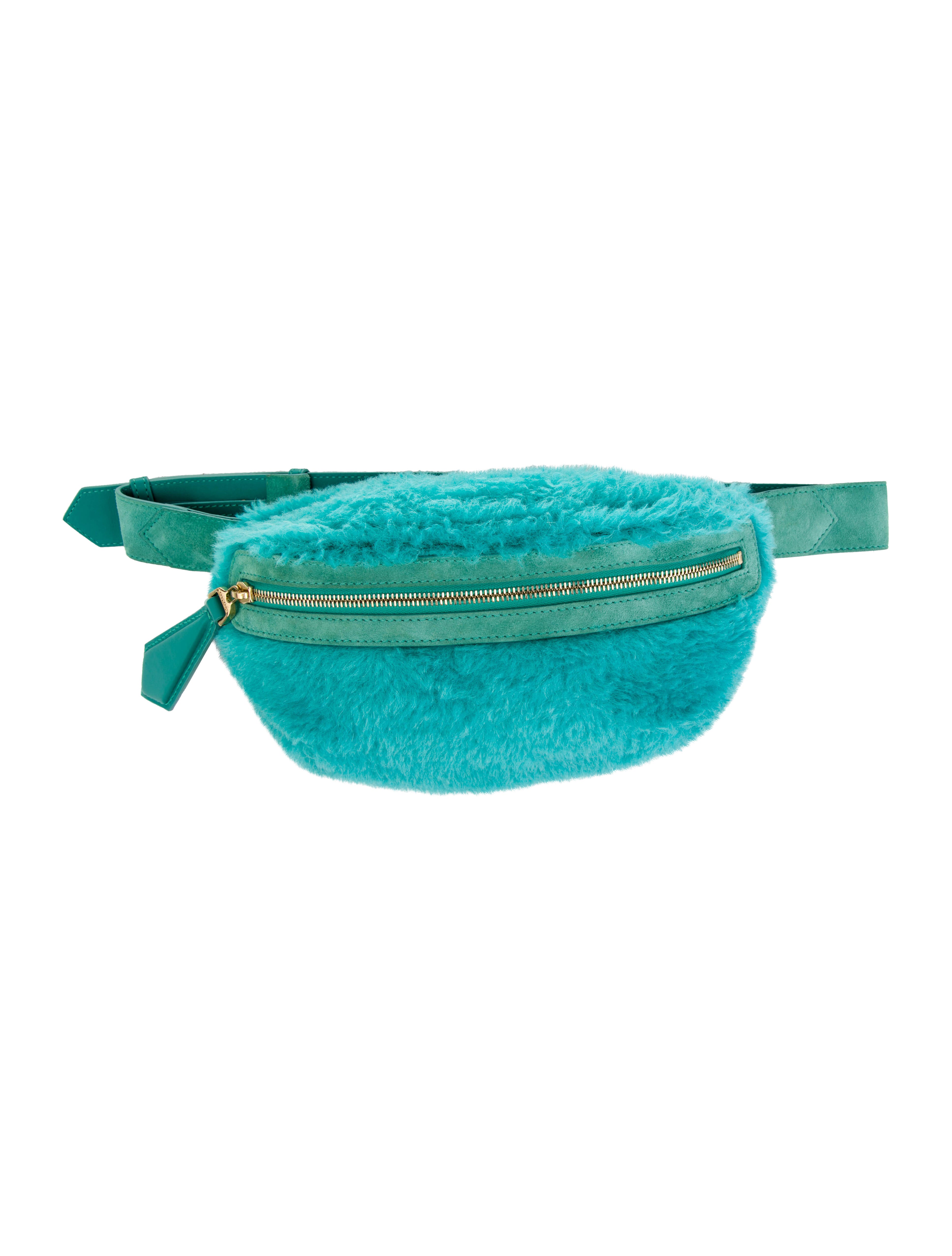 Max Mara Faux Fur SUedeTrimmed Waist Bag Blue Waist Bags, Handbags