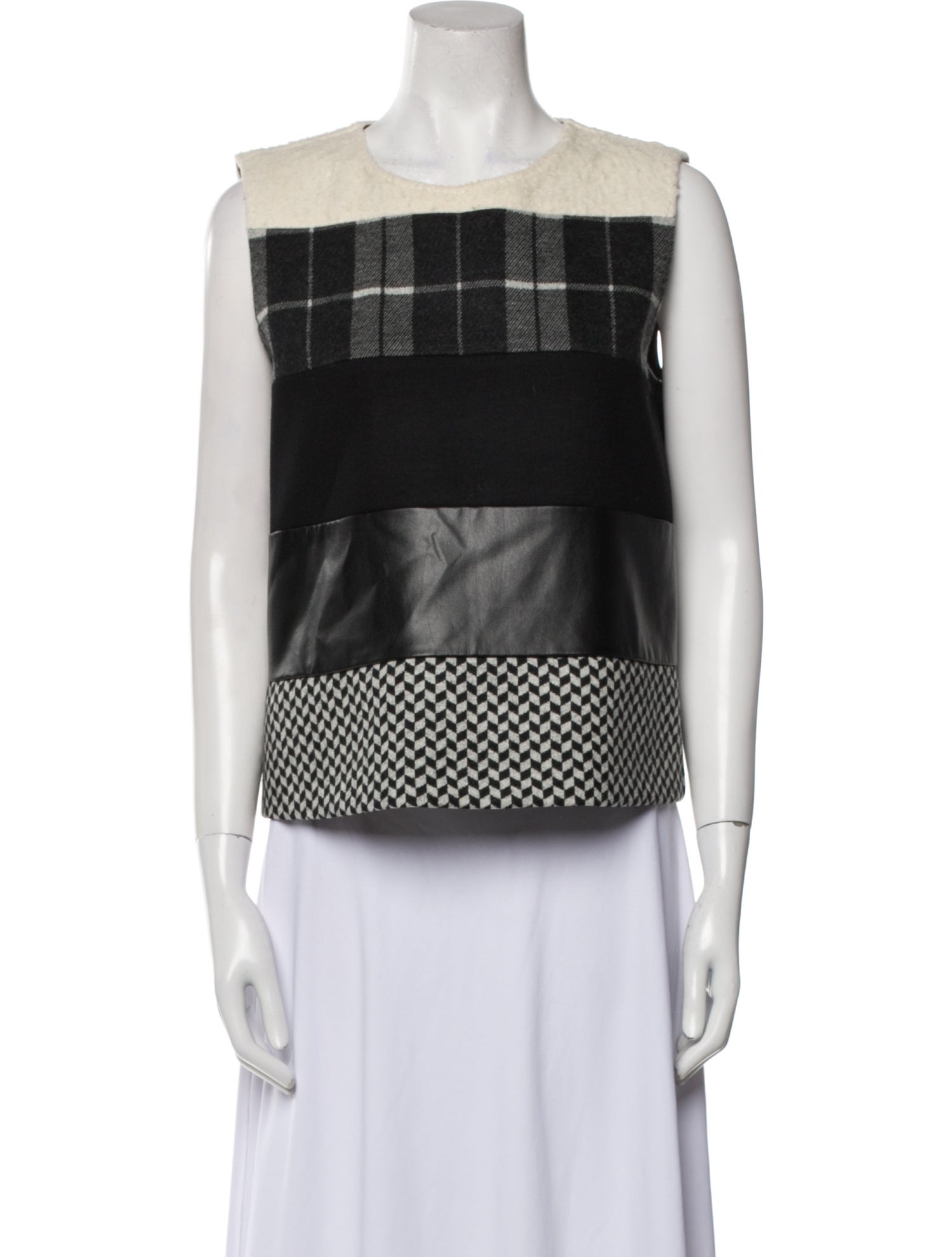 Max Mara Plaid Print Crew Neck Top