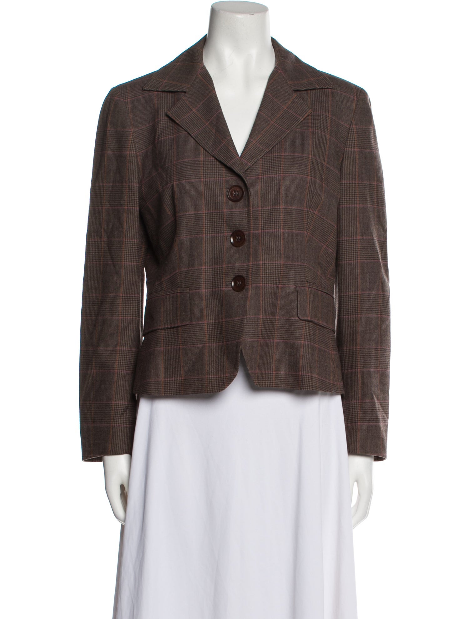 Max Mara Virgin Wool Plaid Print Blazer