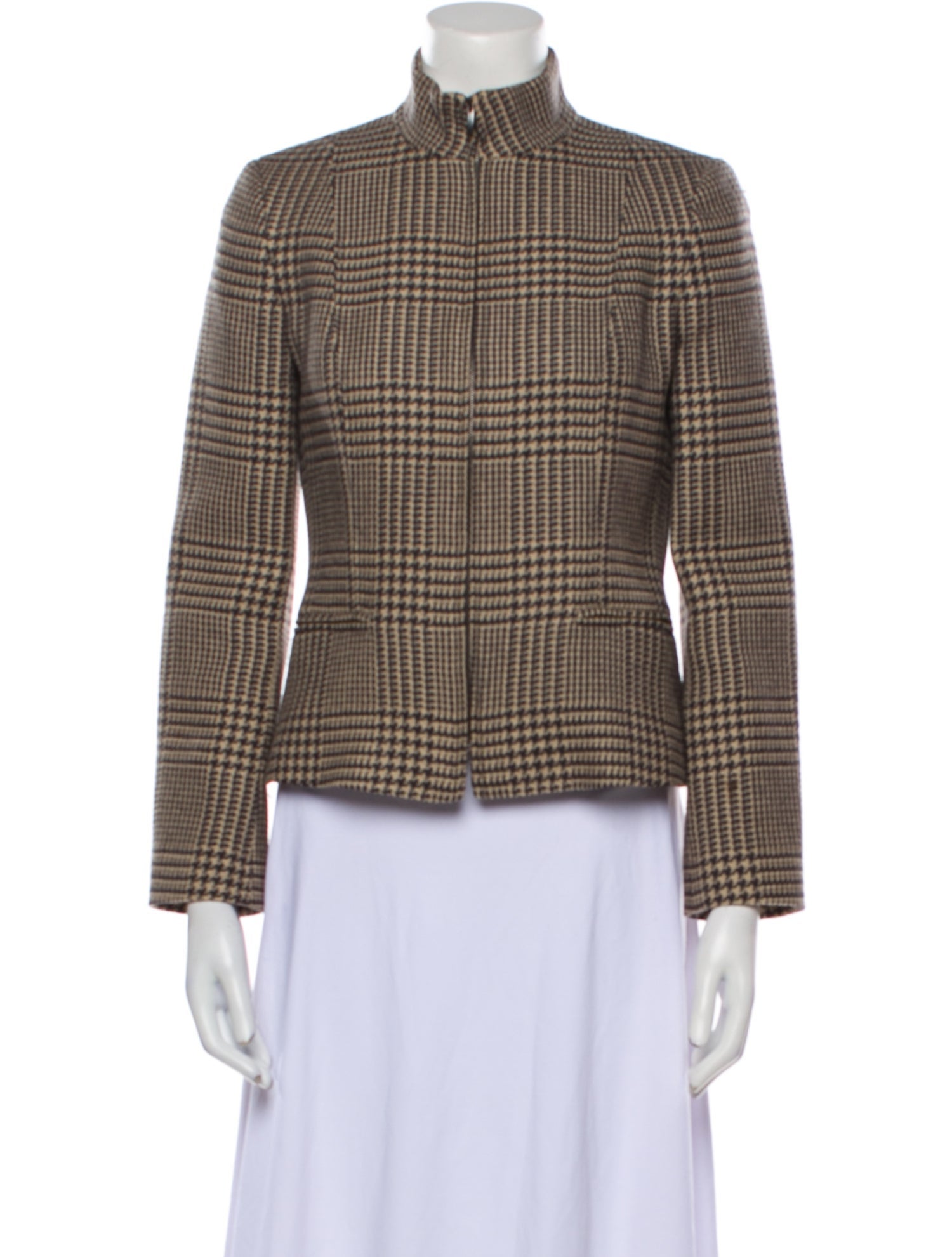 Max Mara Virgin Wool Plaid Print Blazer