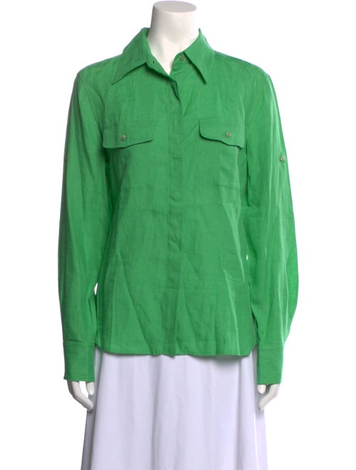 Max Mara Linen Long Sleeve Button-Up Top