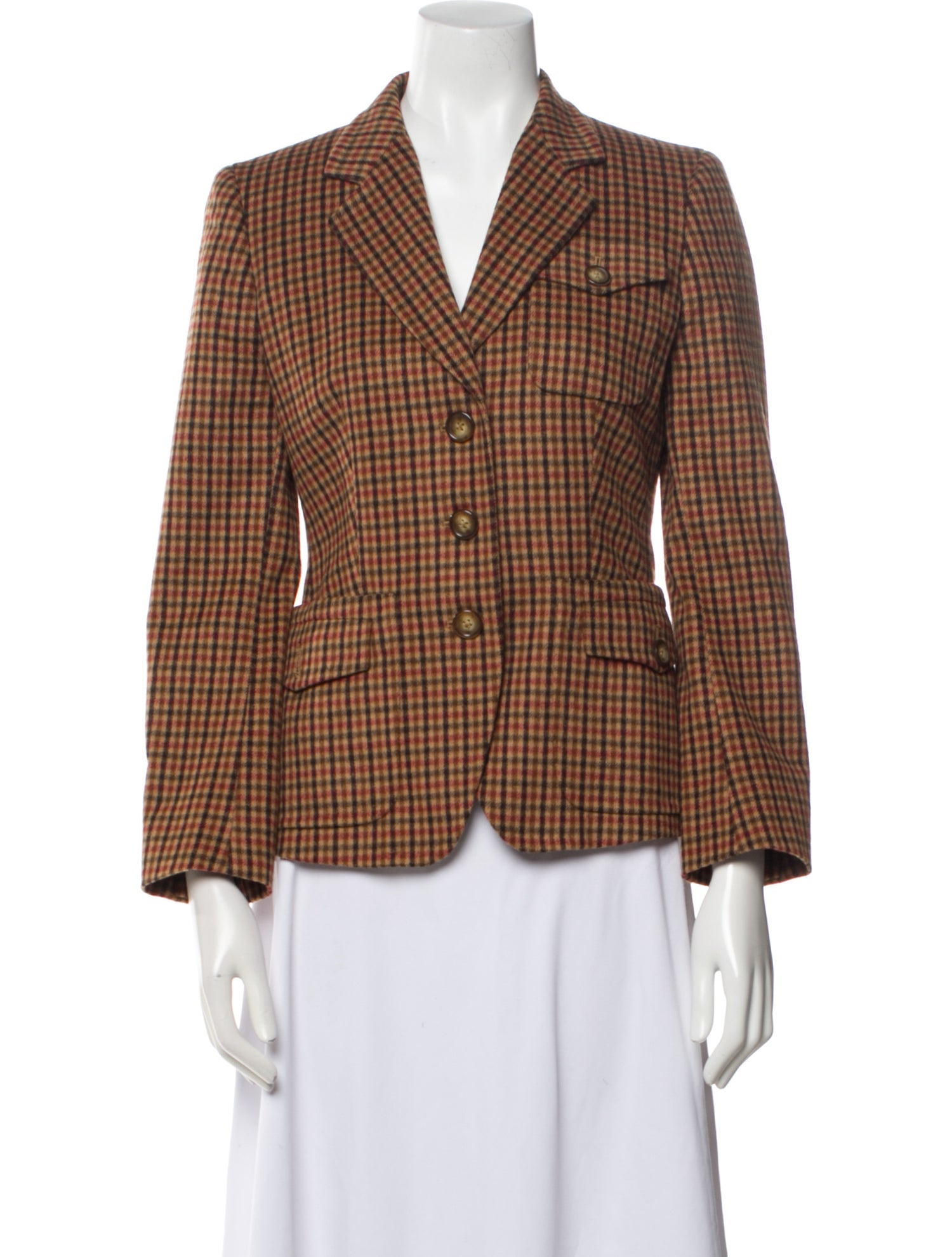 Max Mara Virgin Wool Plaid Print Blazer