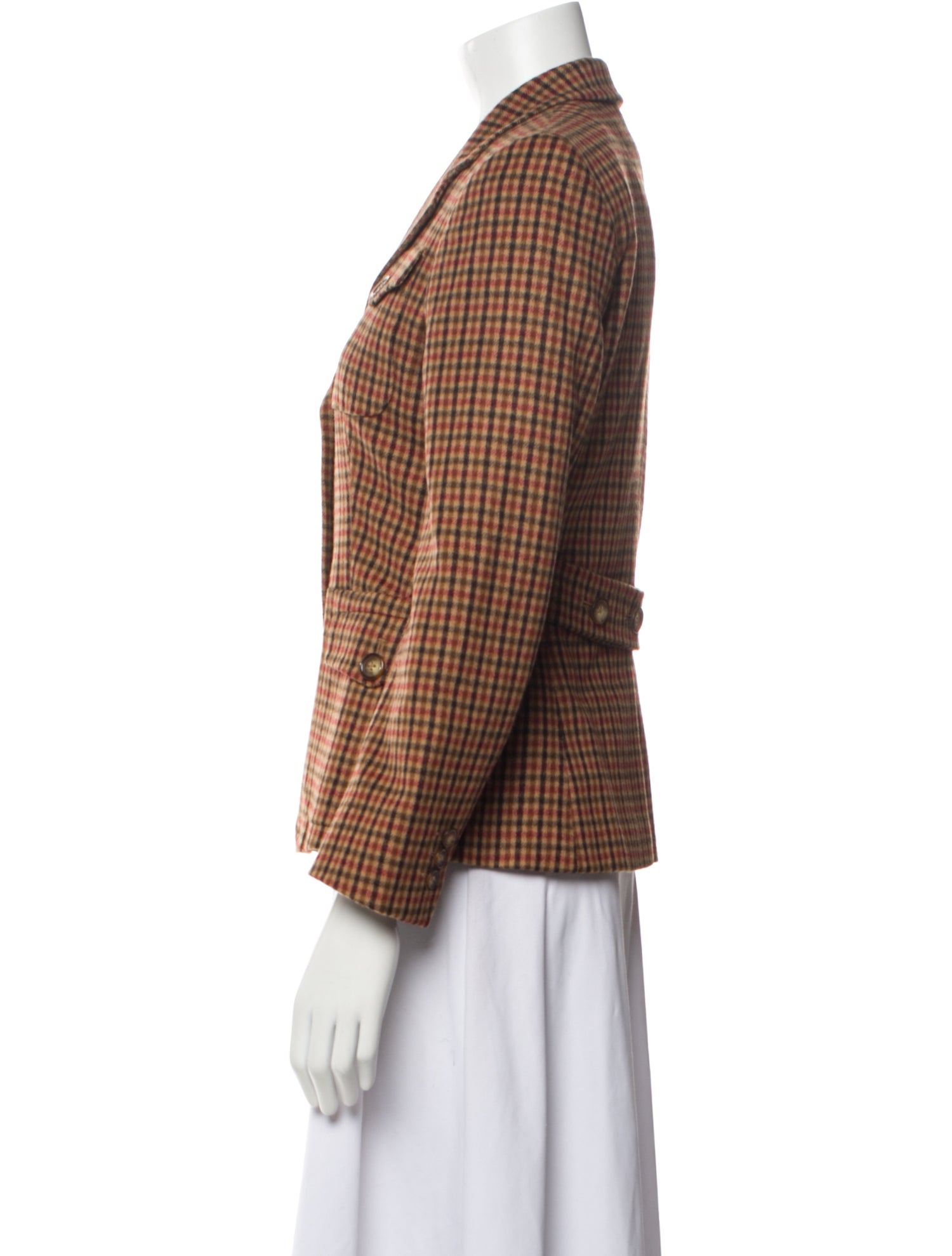 Max Mara Virgin Wool Plaid Print Blazer