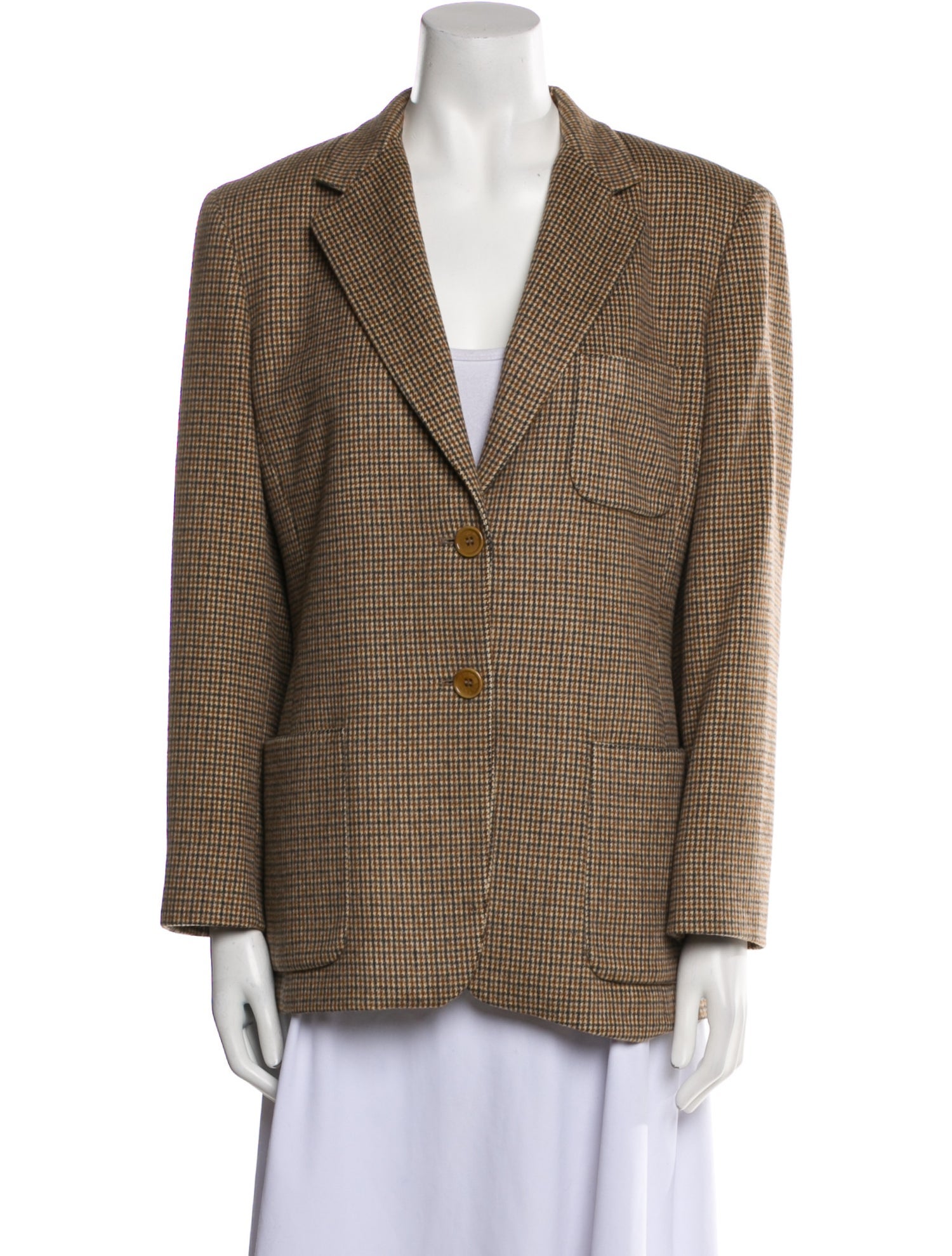 Max Mara Virgin Wool Houndstooth Print Fur Jacket