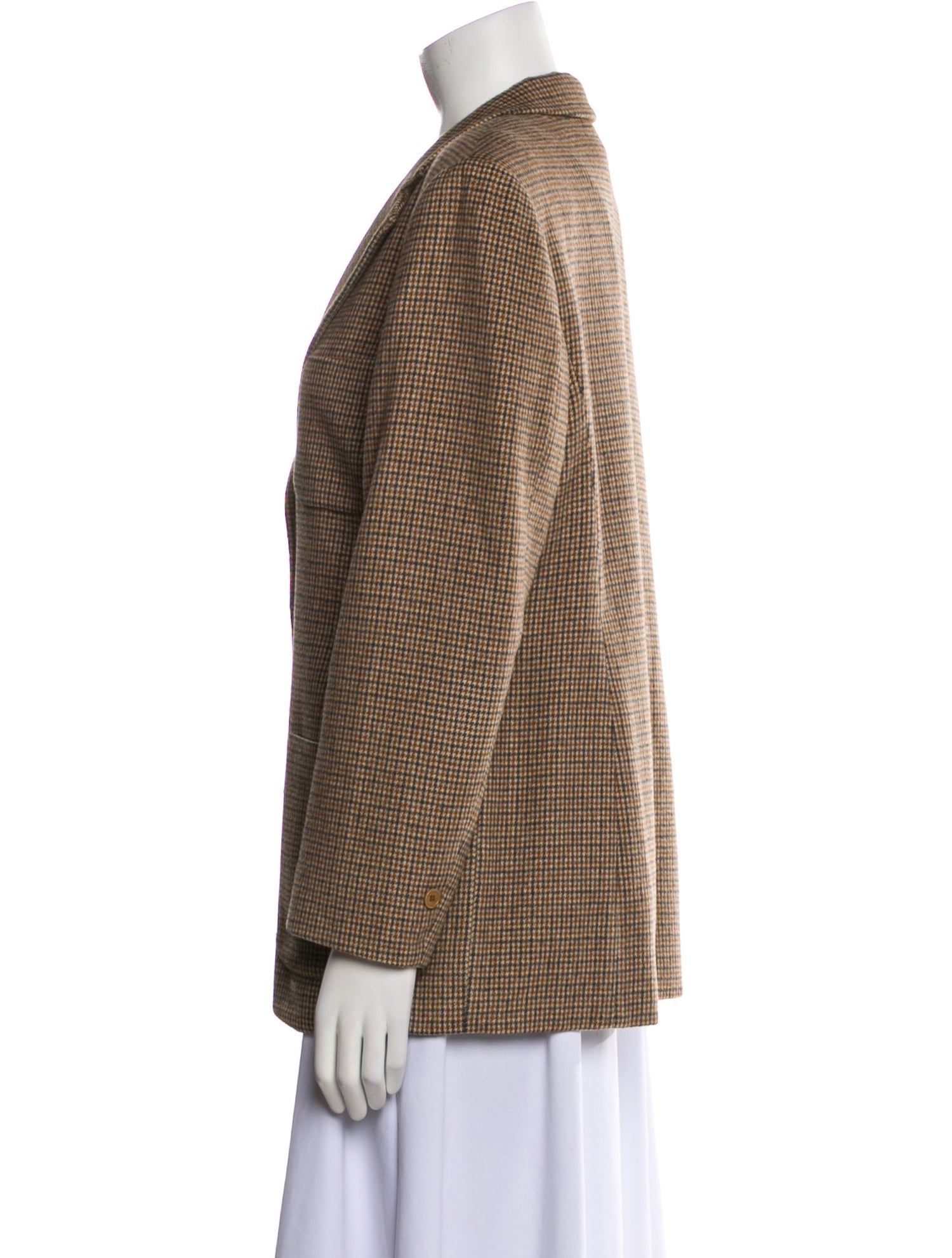 Max Mara Virgin Wool Houndstooth Print Fur Jacket