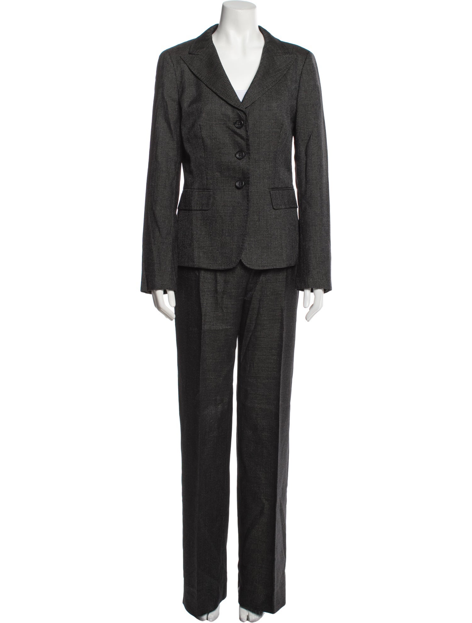 Max Mara Virgin Wool Plaid Print Pantsuit