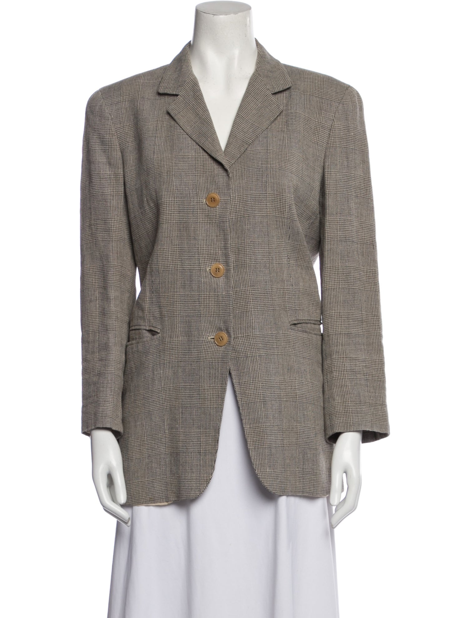 Max Mara Linen Plaid Print Blazer